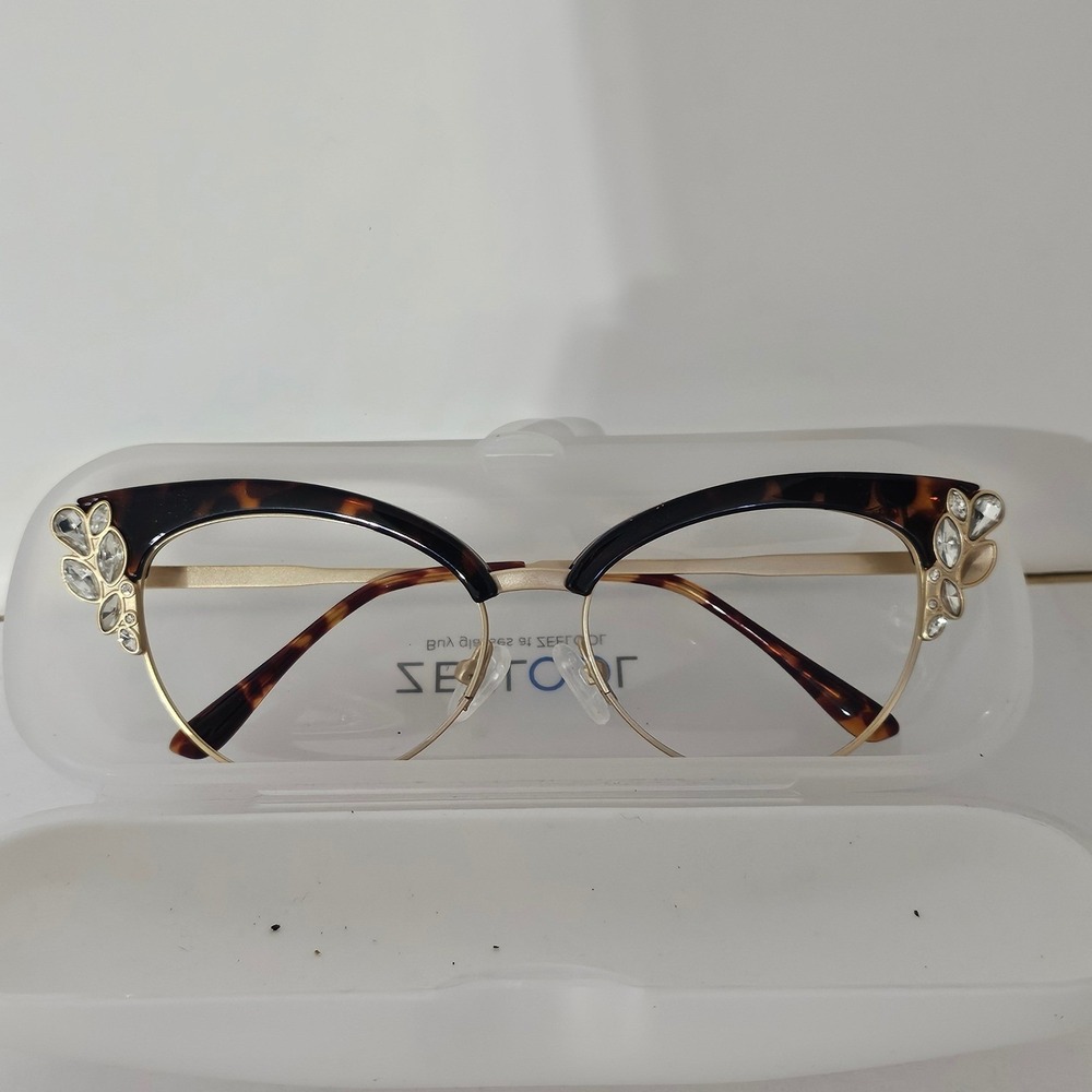 Zeelool Tortoise Shell Gold Cat Eye Glasses Frames Crystal Accents WX2890-02